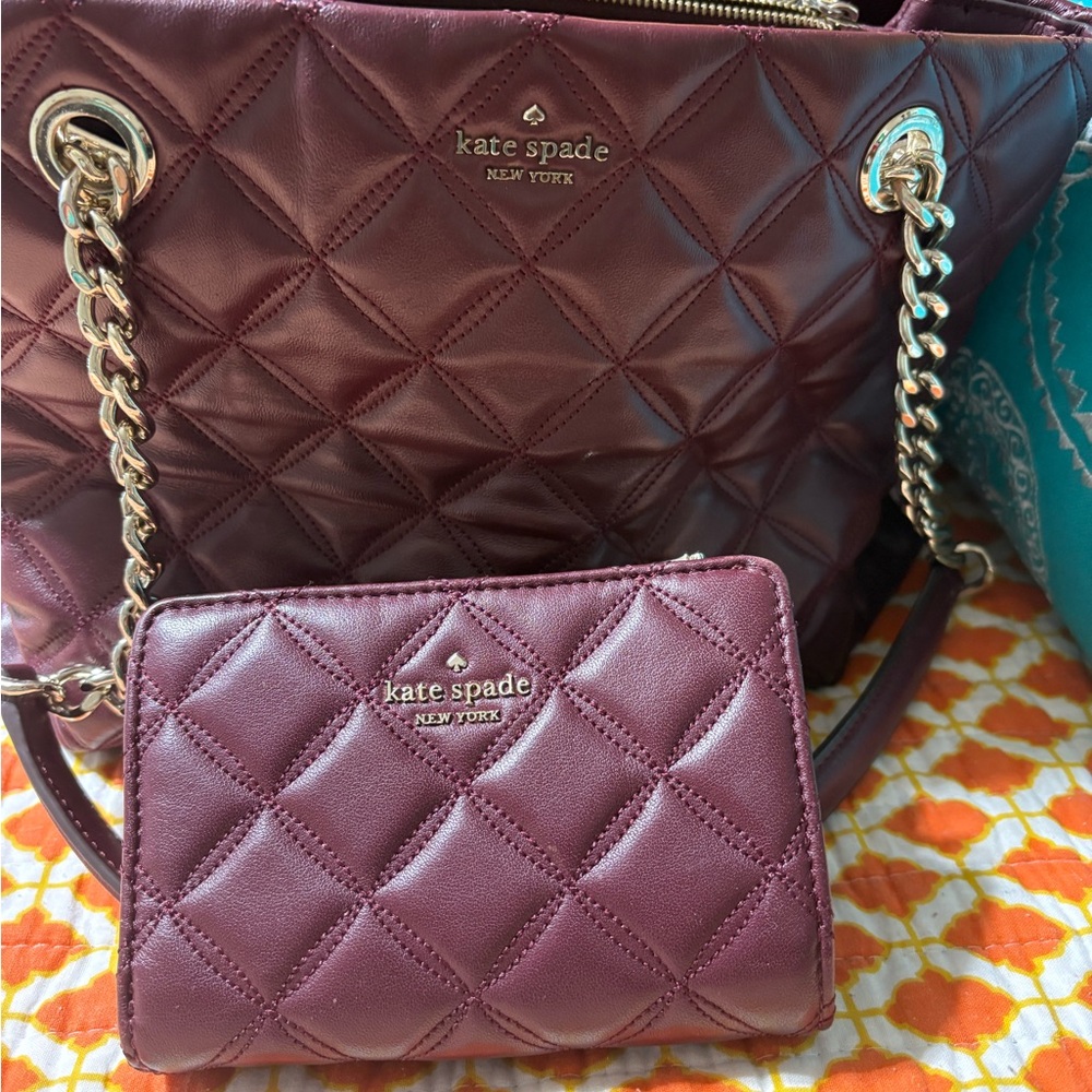 Kate Spade Plum Quilted Shoulder Bag Set